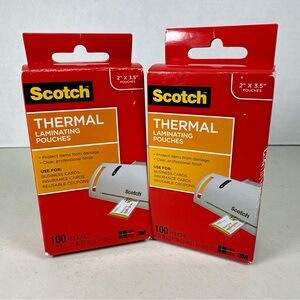 Scotch thermal laminating pouches. Two boxes both 100 pouches 2” x 3.5”.